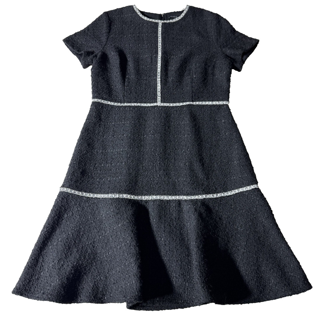 Ann Taylor Womens 8 Black Tweed Fit Flare Dress Boucle Career Midi NWT